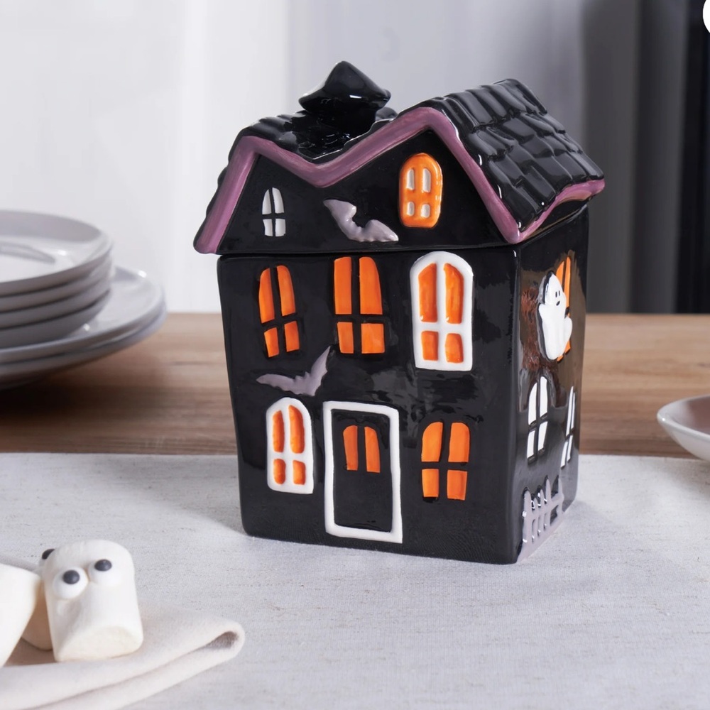 Black and Orange Haunted House Jar Decor